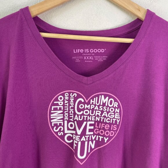 Life Is Good Womens Plus XXXL Crusher Top Purple Heart Graphic Cotton Shirt - Picture 1 of 9